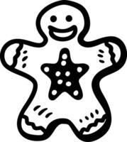 Black Outline Gingerbread Man with Star Shape Simple Design vector