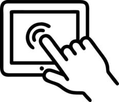 Macro shot of an elderly person using a futuristic tablet with a caregiver vector