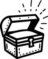 Black Outline Treasure Chest with Open Lid and Radiating Lines for Illustrations vector