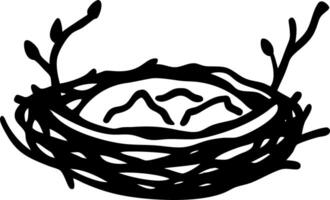 Black Silhouette Bird Nest with Eggs Illustration for Nature and Craft Projects vector