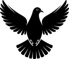 Black Silhouette Dove with Outstretched Wings in Flight Illustration vector