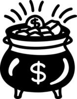 Black Illustration Pot of Gold with Dollar Symbol for Financial Success and Wealth Concepts vector