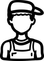 Boy Wearing Cap and Overalls Line Art for Design Projects vector