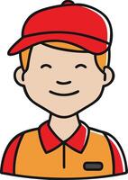 Cartoon Delivery Person Smiling in Red Cap and Uniform Art vector