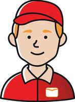 Cartoon Delivery Worker in Red Uniform with Cap Illustration vector