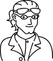Cartoon Scientist Character with Goggles Line Art Illustration vector