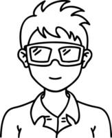 Cartoon Smiling Boy With Glasses Art for Coloring Book Tattoos vector