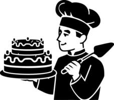 Chef Holding Decorative Cake Illustration for Bakery and Culinary Uses vector