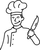 Chef Holding Knife Line Art Illustration for Culinary Projects and Designs vector