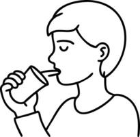 Child Drinking Beverage Line Art Illustration for Coloring Book and Education vector