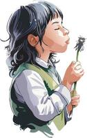 Child Blowing Dandelion Illustration for Inspiration and Creativity Themes vector
