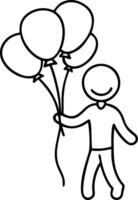 Child Holding Balloons Happy Stick Figure Drawing for Celebrations and Events vector