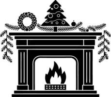 Christmas Fireplace Art with Festive Decorations and Garland vector