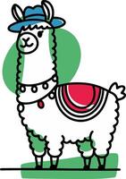 Colorful Adorned Llama Illustration with Hat and Blanket for Design Projects vector