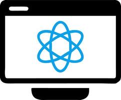 Computer Display with Blue Atom Symbol Illustration for Technology Concept vector