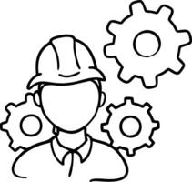 Construction Engineer Outline with Gears for Technical Illustration vector