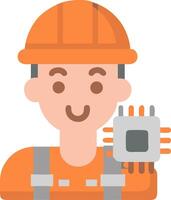 Construction Worker Holding Microchip Illustration for Technology Concept vector
