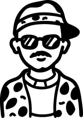 Cool Hipster with Sunglasses and Hat Line Art Illustration