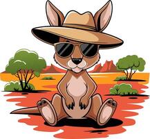 Cool Kangaroo in Sunglasses and Hat in Australian Outback Cartoon vector