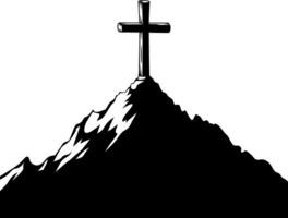 Cross on Mountain Summit Illustration Christian Symbol of Faith and Hope vector
