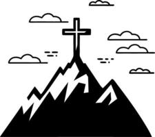 Cross on Mountain Peak with Clouds Inspirational Religious Art vector
