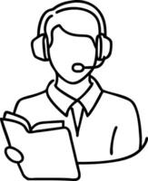 Customer Support Agent with Headset and Open Book Illustration vector