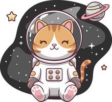 Cute Astronaut Cat in Space with Stars and Planets for Illustrations and Merchandise Design vector