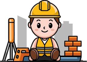 Cute Cartoon Construction Worker Child for Educational and Design Projects vector
