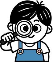 Cute Cartoon Kid with Magnifying Glass Illustration for Educational Use vector
