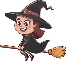Cute Cartoon Witch Flying on Broomstick for Halloween Design Projects vector