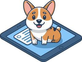 Cute Corgi Dog on Tablet for Pet App Design and Digital Illustration vector