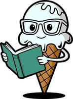 Cute Ice Cream Cone Character Reading Book for Educational Fun vector