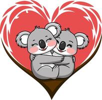 Cute Koala Couple Hugging with Heart Background Illustration vector