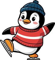 Penguin skating on ice vector