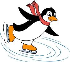 Cute Penguin Ice Skating with Red Scarf for Winter Illustration vector