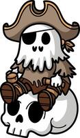 Cute Pirate Ghost Sitting on Skull Art for Halloween and Cartoon Design vector