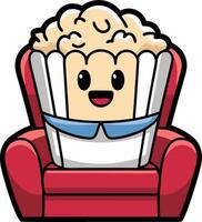 Cute Popcorn Character Relaxing in Red Armchair Illustration vector