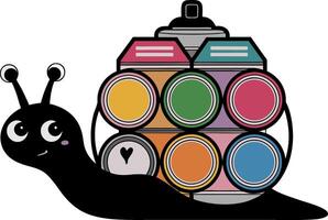 Cute Snail with Colorful Paint Cans Art for Creative Projects vector