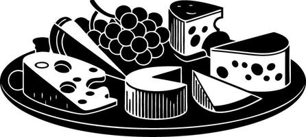 Delicious Cheese Platter Illustration with Grape and Fruit Arrangement vector