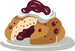 Delicious Swedish Semla Pastry Illustration with Whipped Cream and Jam vector