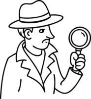Detective Character Outline with Magnifying Glass for Mystery Themes vector