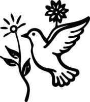 Dove with Flowers Line Art Symbolizing Peace and Nature vector