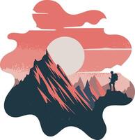 Dramatic Mountain Sunrise with Silhouette of Lone Hiker Adventure Art vector