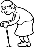 Elderly Man with Walking Cane Outline Representation vector