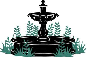 Elegant Garden Fountain Illustration with Greenery for Decorative Design vector
