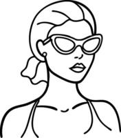Elegant Woman with Sunglasses Line Art for Fashion Design and Coloring Projects vector