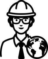 Engineer with Hard Hat and Globe Representing Global Construction and Development vector