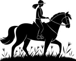 Equestrian Silhouette of Rider on Horseback in Nature Scene Art vector