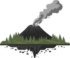 Erupting Volcano with Smoke and Forest Reflection Nature Illustration vector