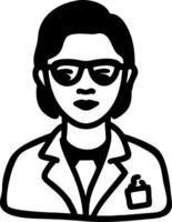 Female Scientist Illustration in Black and White for Educational and Professional Use vector
